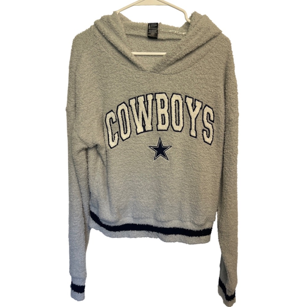 NFL Team Apparel Dallas Cowboys Grey Sherpa Hoodie Womens M Pullover Stripe Cozy